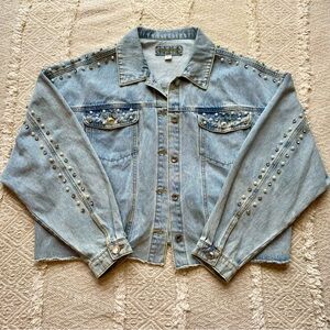 Maurices Embroidered Pearl Studded Denim Jacket